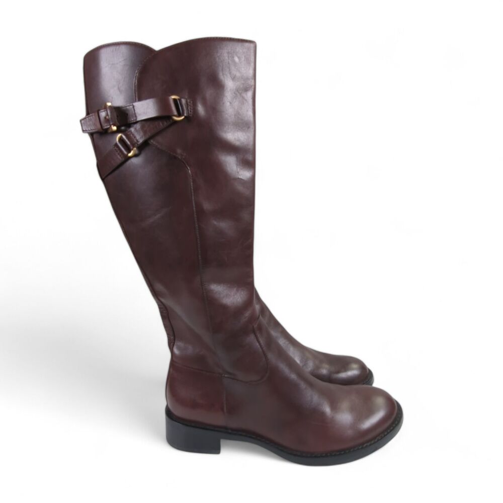 Ecco Leather Riding Boots Size 38 Mahogany Brown Leather Buckle Detail